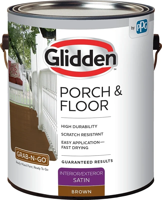 Glidden 3031F Porch and Floor Paint, Satin Sheen, Brown, 1 gal, 300 to 350 sq-ft Coverage Area, Pack of 4