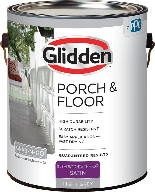 Glidden 3034F Porch and Floor Paint, Satin Sheen, Light Gray, 1 gal, 300 to 350 sq-ft Coverage Area, Pack of 4