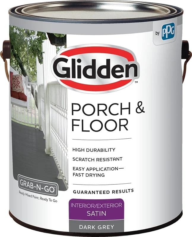 Glidden 3032F Porch and Floor Paint, Satin Sheen, Dark Gray, 1 gal, 300 to 350 sq-ft Coverage Area, Pack of 4