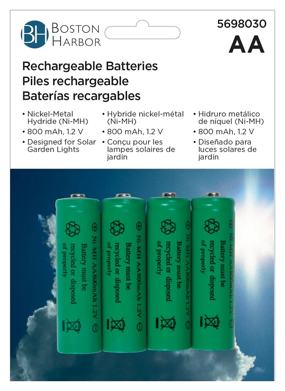 Boston Harbor 24184 Rechargeable Battery, 1.2 V Battery, 800 mAh, AA Battery, Nickel-Metal Hydride