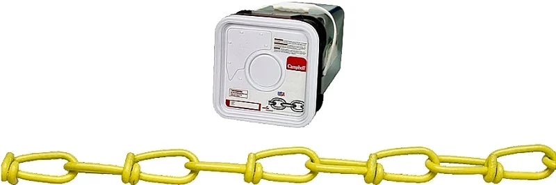 Campbell PD075-2496 Loop Chain, #2/0, 200 ft L, 255 lb Working Load, Low Carbon Steel, Yellow Poly-Coated