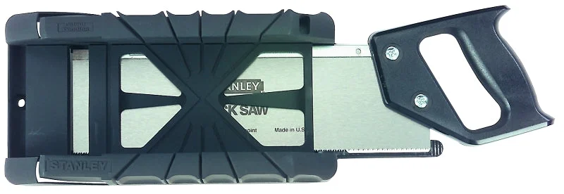 STANLEY 19-800 Miter Box with Saw, 12 in W Cutting, 22.5, 45, 90 deg Cutting Slot, Plastic/Rubber, Gray