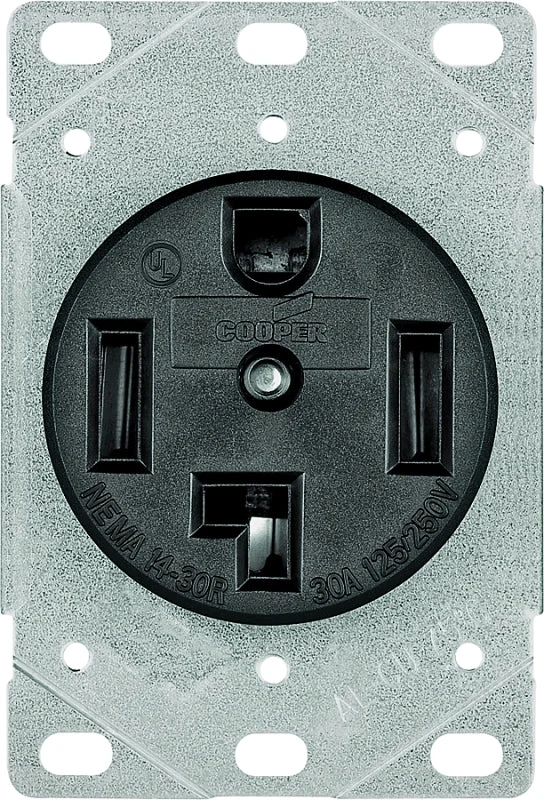 Eaton Cooper Wiring 1257-SP Power Receptacle, Flush Mounting, 3-Pole, 125/250 V, 30 A, NEMA: NEMA 14-30R, Black