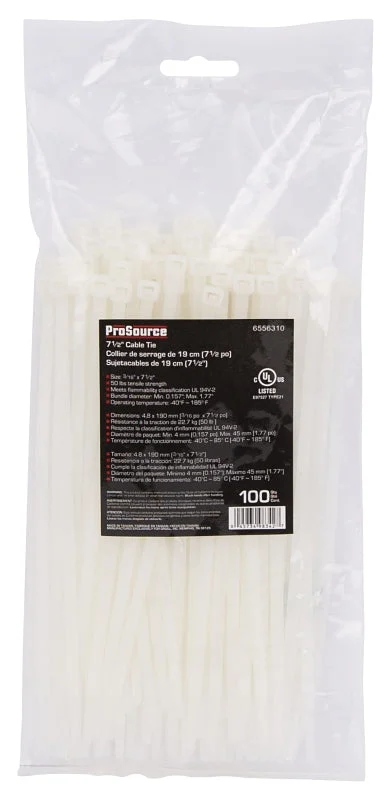 ProSource CV190-1003L Cable Tie, 45 mm Max Bundle Dia, Self-Lock Locking, Nylon, Clear