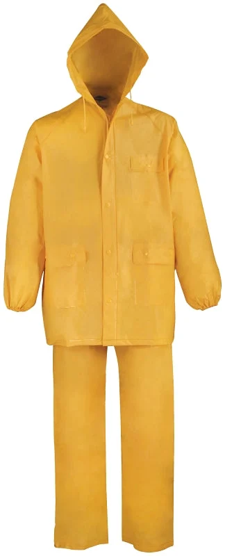 Diamondback 8127XL Rain Suit, XL, 30-1/2 in Inseam, PVC, Yellow, Drawstring, Zipper