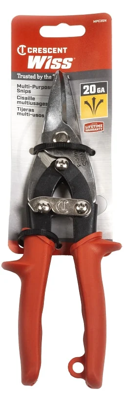 Crescent Wiss MPC3N Utility Snip, 9 in OAL, 1-3/8 in L Cut, Straight Cut, Molybdenum Steel Blade, Non-Slip Handle