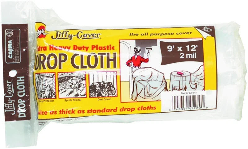 Warp's 2JC-912 Drop Cloth, 12 ft L, 9 ft W, 2 mil Thick, Plastic, Clear, Pack of 12