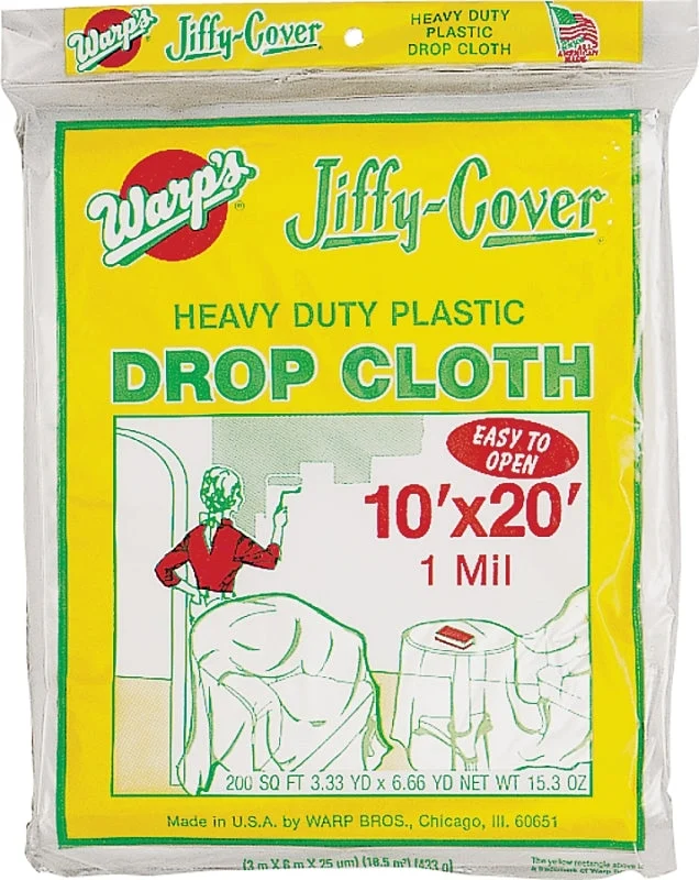 Warp's JC-1020 Drop Cloth, 20 ft L, 10 ft W, 1 mil Thick, Plastic, Clear, Pack of 12