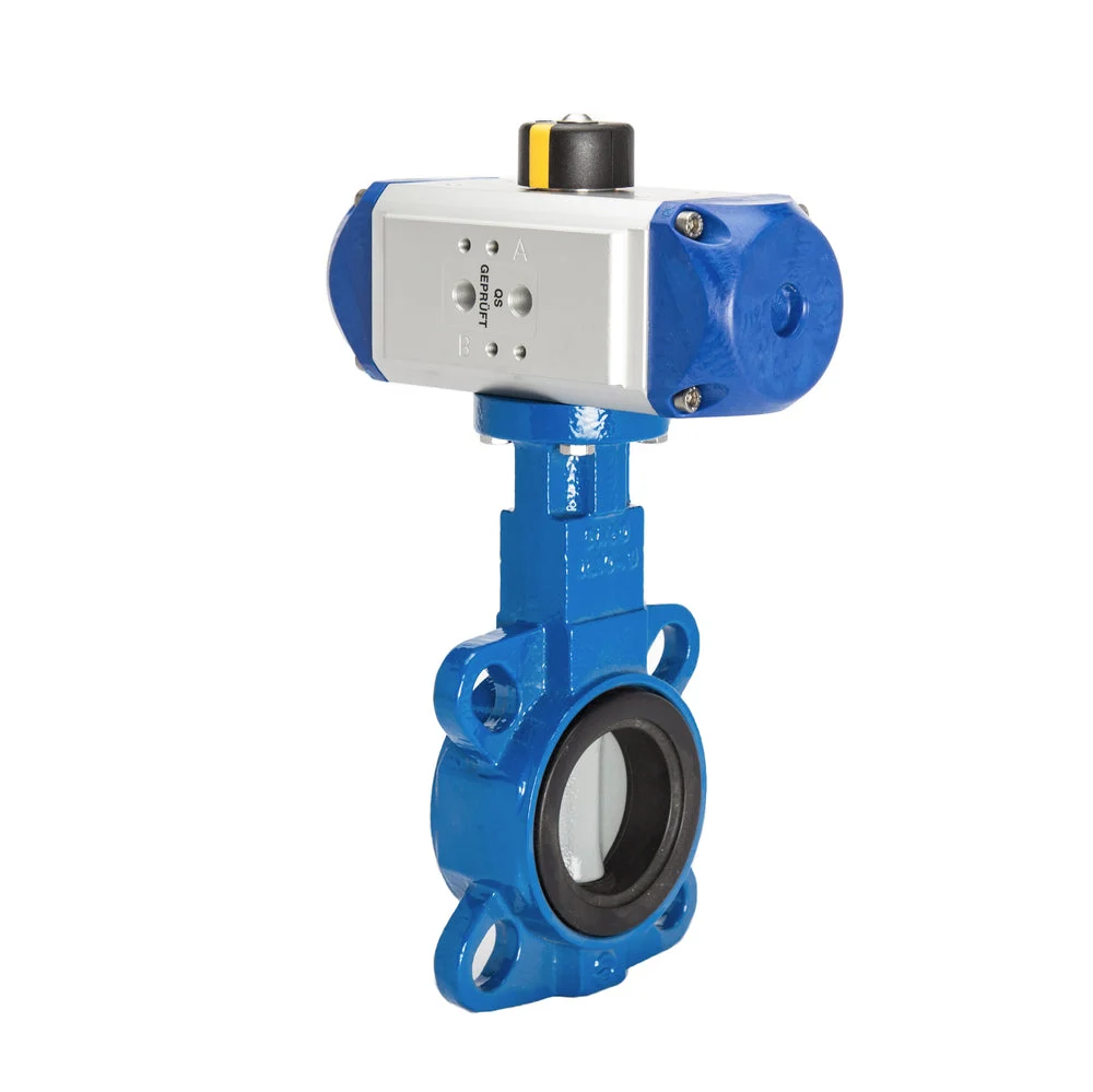 DN100 (4 inch) Wafer Pneumatic Butterfly Valve GG25-Stainless Steel-FKM Spring Closed - BFLW
