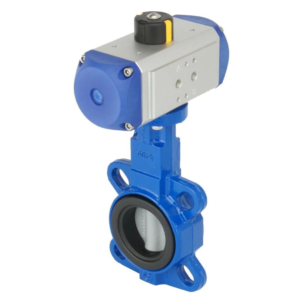 DN65 (2-1/2 inch) Wafer Pneumatic Butterfly Valve GG25-Stainless Steel-NBR Double Acting - BFLW