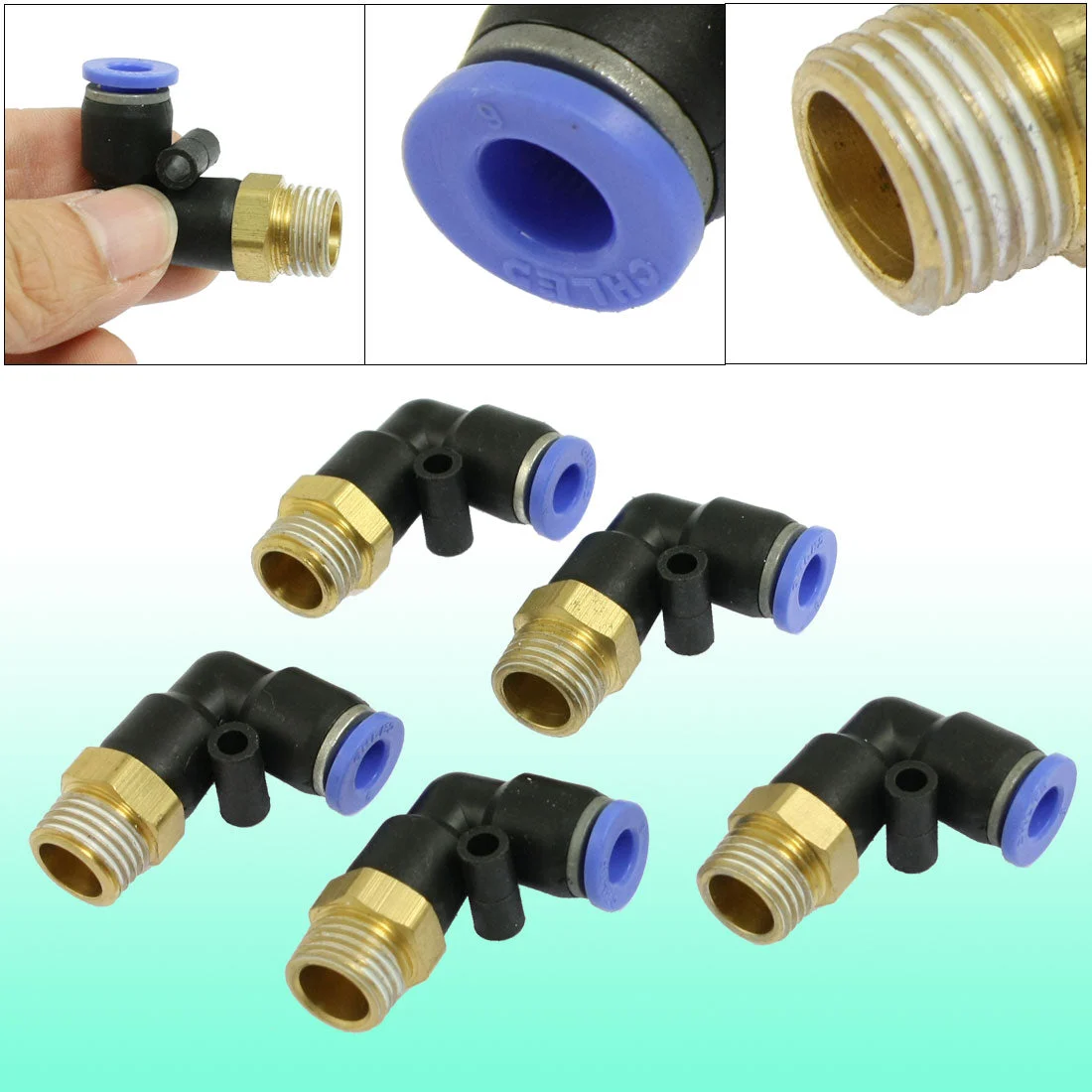 6mm x 1/4" PT Push In One Touch Connector Quick Fittings 5 Pcs