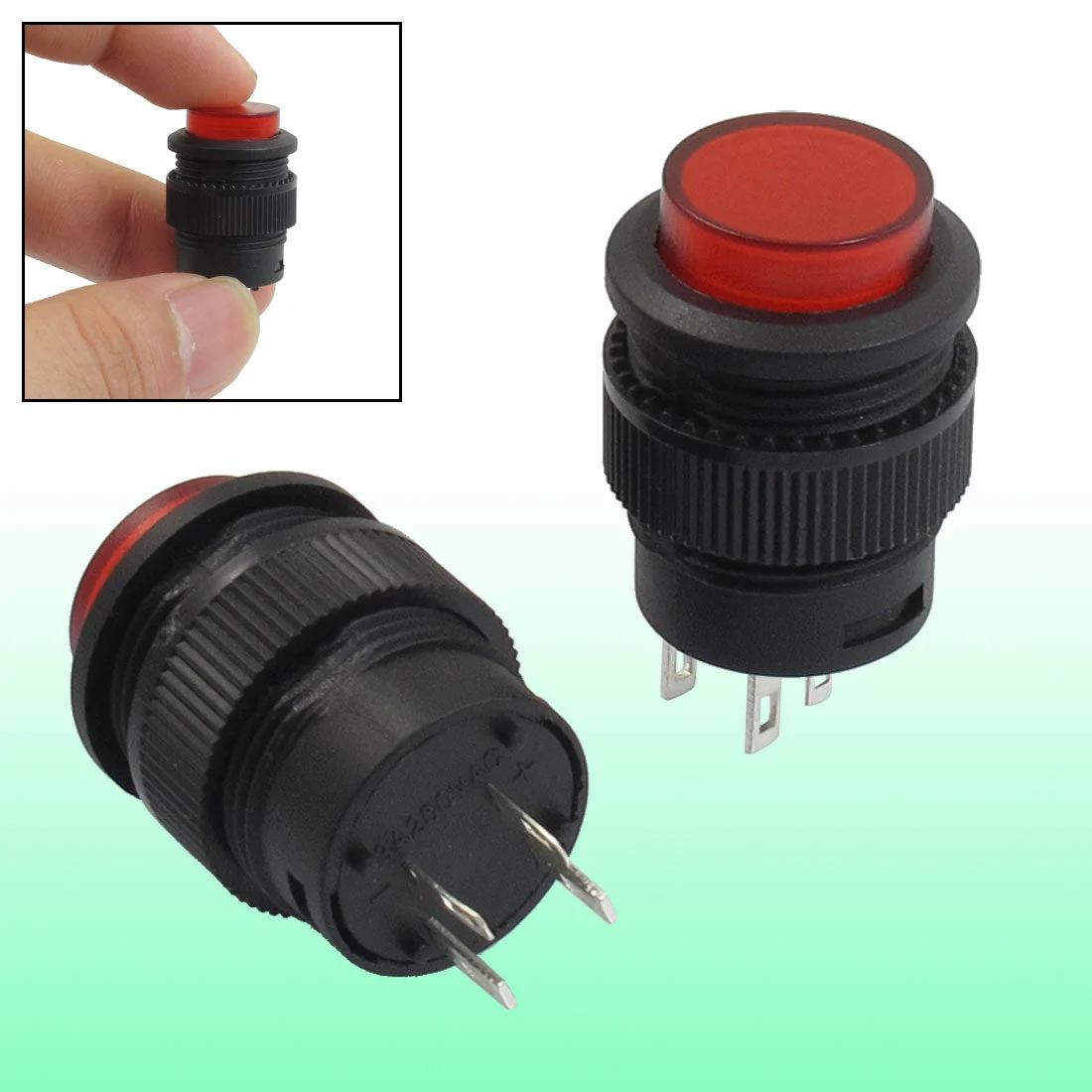2 Pcs 4 Terminals Red LED Lamp Momentary Push Button Switch DC 2V