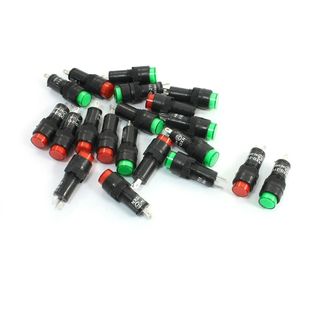 AC 220V Plastic Shell Green Red Signal Lamp Mini Indicator Light 20Pcs