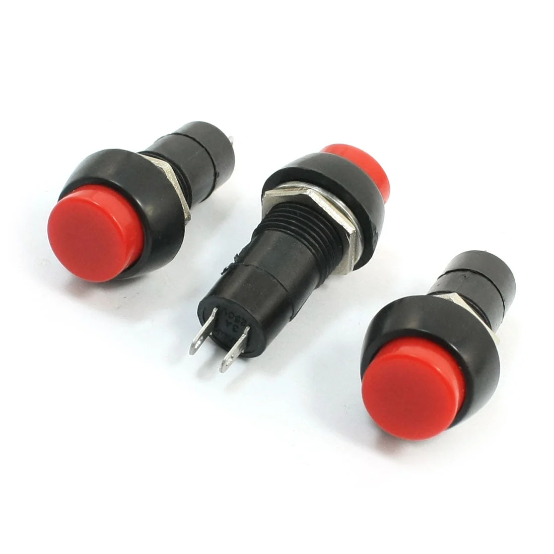 250VAC 3A Panel Mount Red Head Latching SPST 2 Pin Push Button Switch x3