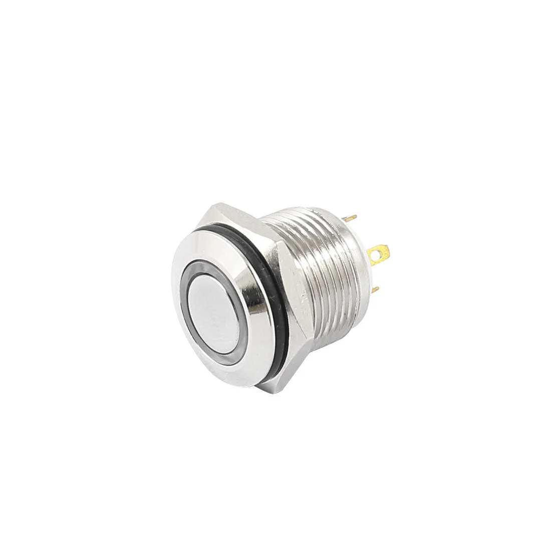 DC 3-5V Blue LED Light Flat Head 16mm Threaded 4 Terminal Pin Momentary Push Button Switch SPST 1NO