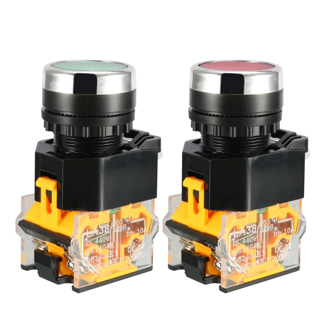 2pcs 22mm Panel Cutout Dia 10A 440V DPST Red Green Momentary Push Button Switch