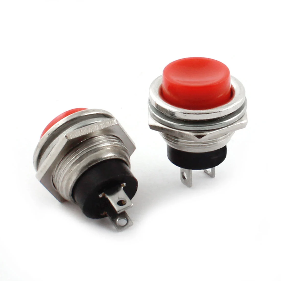 2Pcs Red Cap 16mm Thread Mounting Black SPST Momentary Push Button Switch AC125V 3A