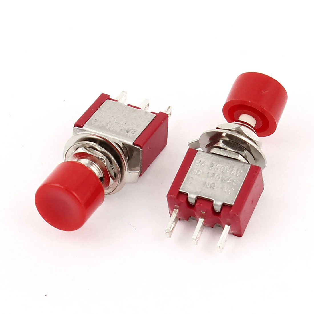 2 Pcs AC 120V 5A 3 Pole SPDT 1NO 1NC Momentary Red Round Push Button Switch