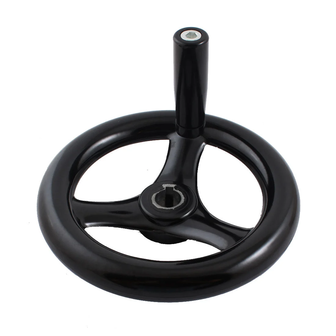 16mm Center Bore 160mm Diameter Round Black Plastic 3 Spoke Hand Wheel Handwheel w Removable Handle for Milling Machine