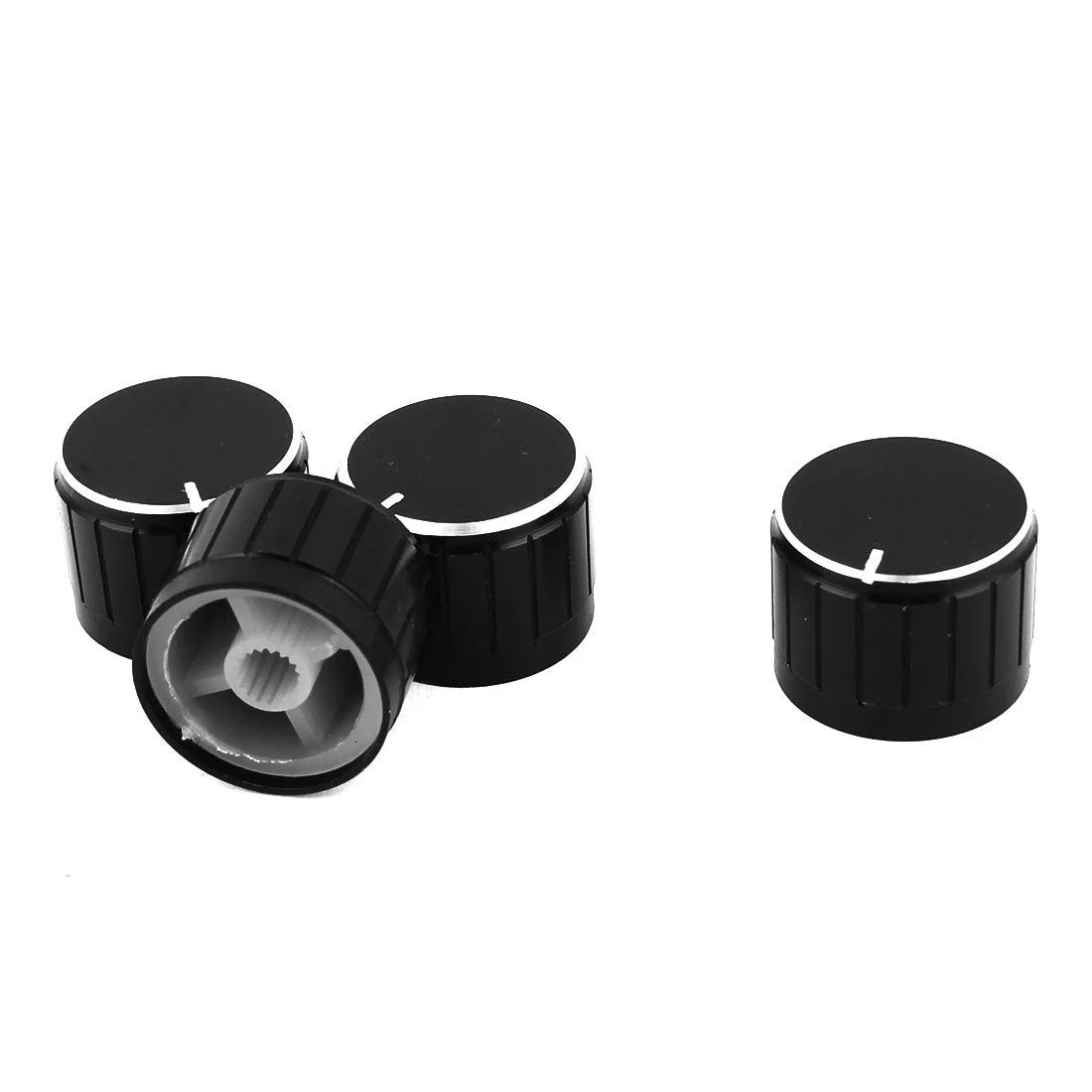 4 Pcs Black Silver Tone Plastic Potentiometer Rotary Control Knobs Caps 17x21mm