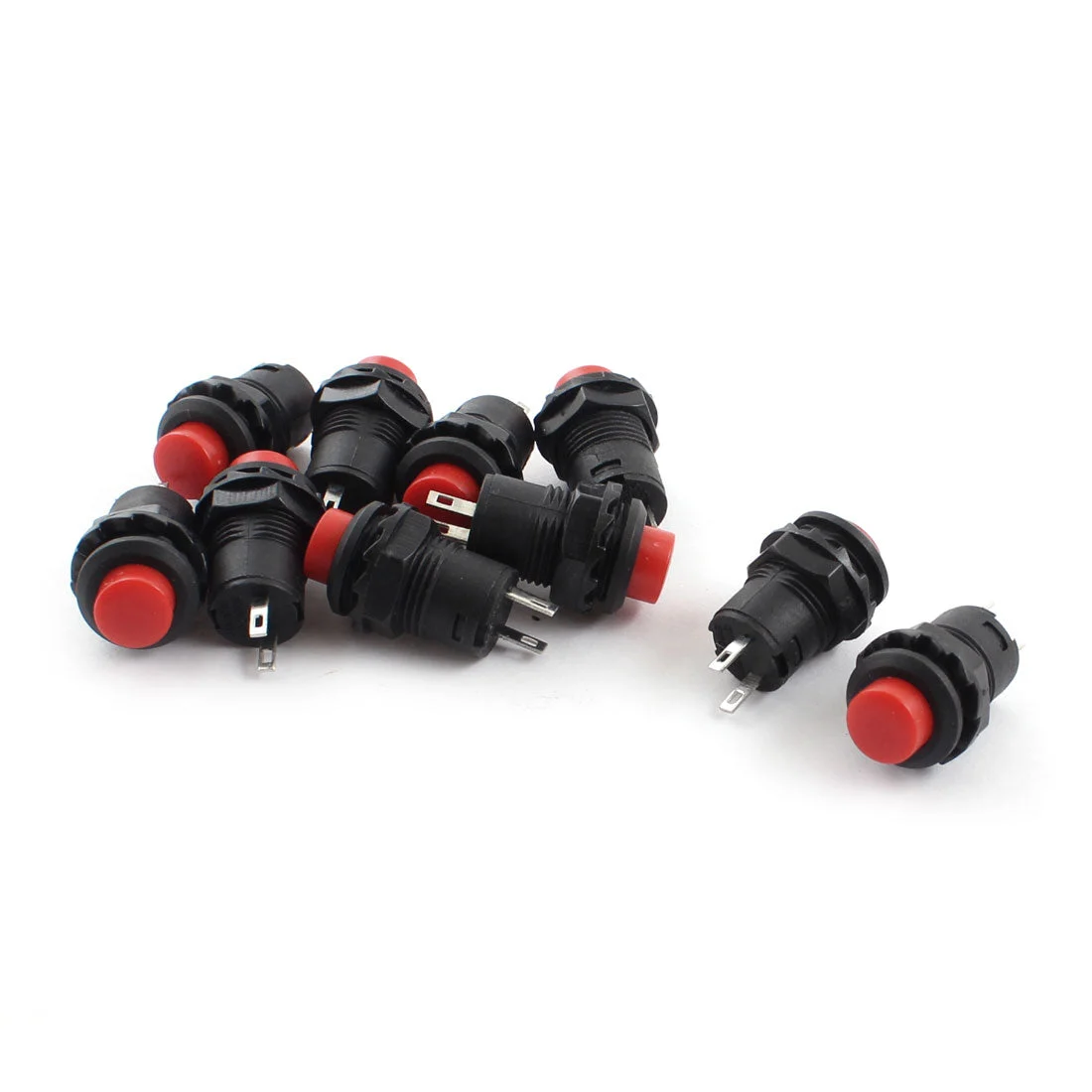 10 Pcs DS228 AC 120V 3A 250V 1.5A Red Button 12mm Thread Panel Mount SPST Latching Push Button Switch