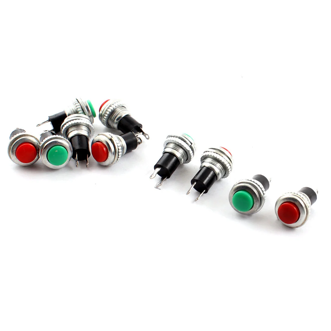 Red Green Button 2 Pin 10mm Male Thread Panel Mounting SPST Momentary Metal Pushbutton Switch AC125V 3A AC250V 6A 10pcs