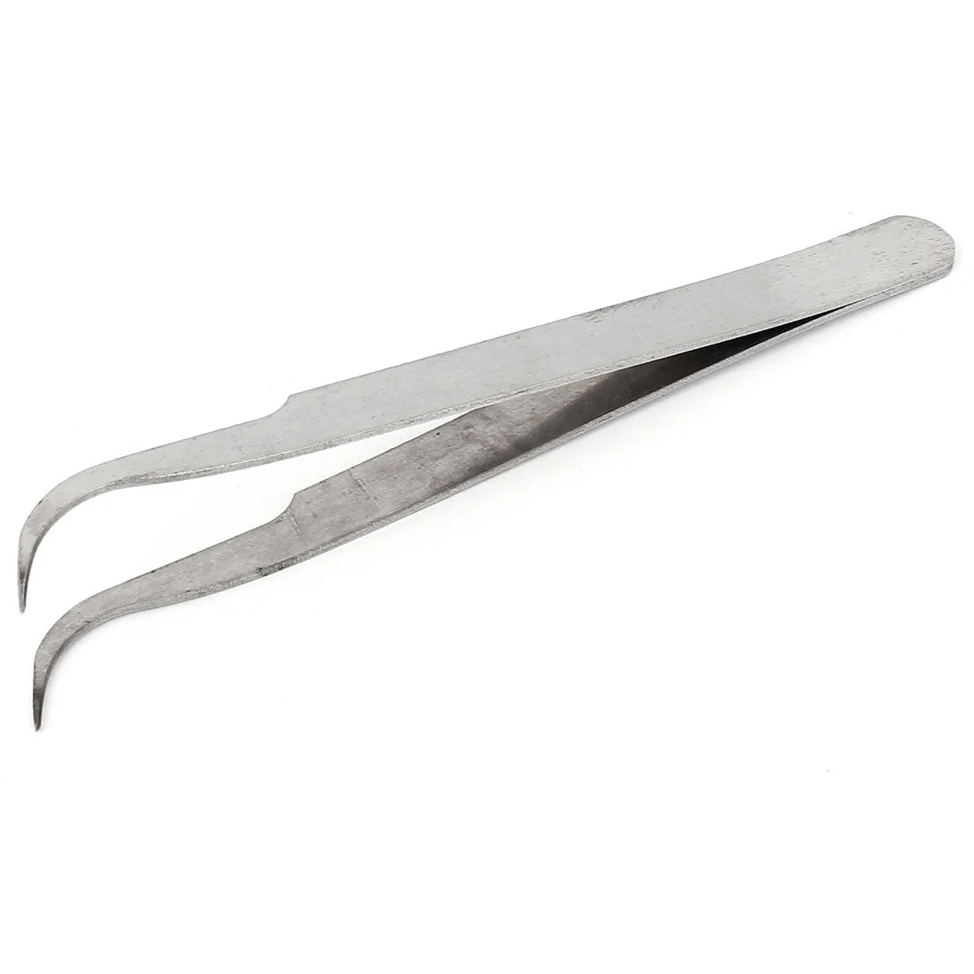 Silver Tone Stainless Steel Bent Curved Pointed Tip Tweezers Pliers Repair Tool