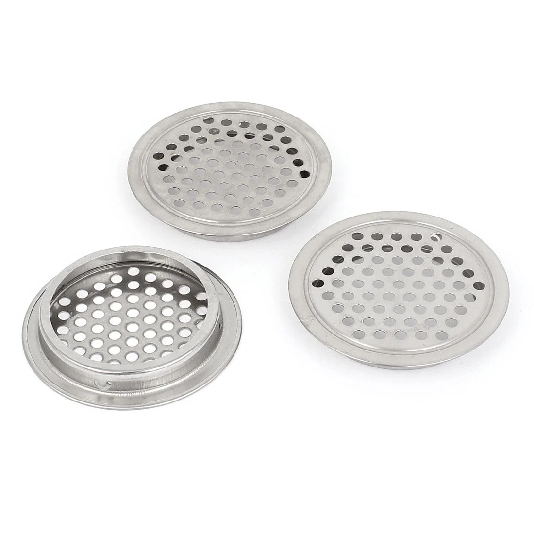 Home 53mm Dia Round Shape Mesh Hole Air Vent Louver Silver Tone 3 Pcs