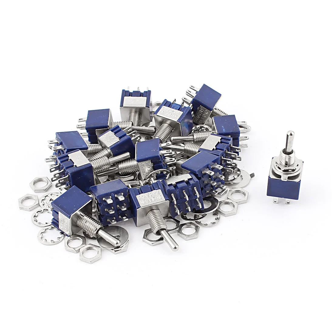 20Pcs AC 125V 6A 6Pin 3 Positions ON-OFF-ON 6mm Thread DPDT Latching Mini Toggle Switch Blue