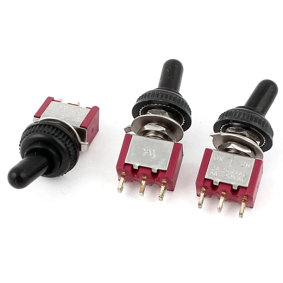 3Pcs AC 250V 2A 125V 5A On-Off-On Control Panel Mount SPDT Locking Mini Toggle Switch Red 6mm