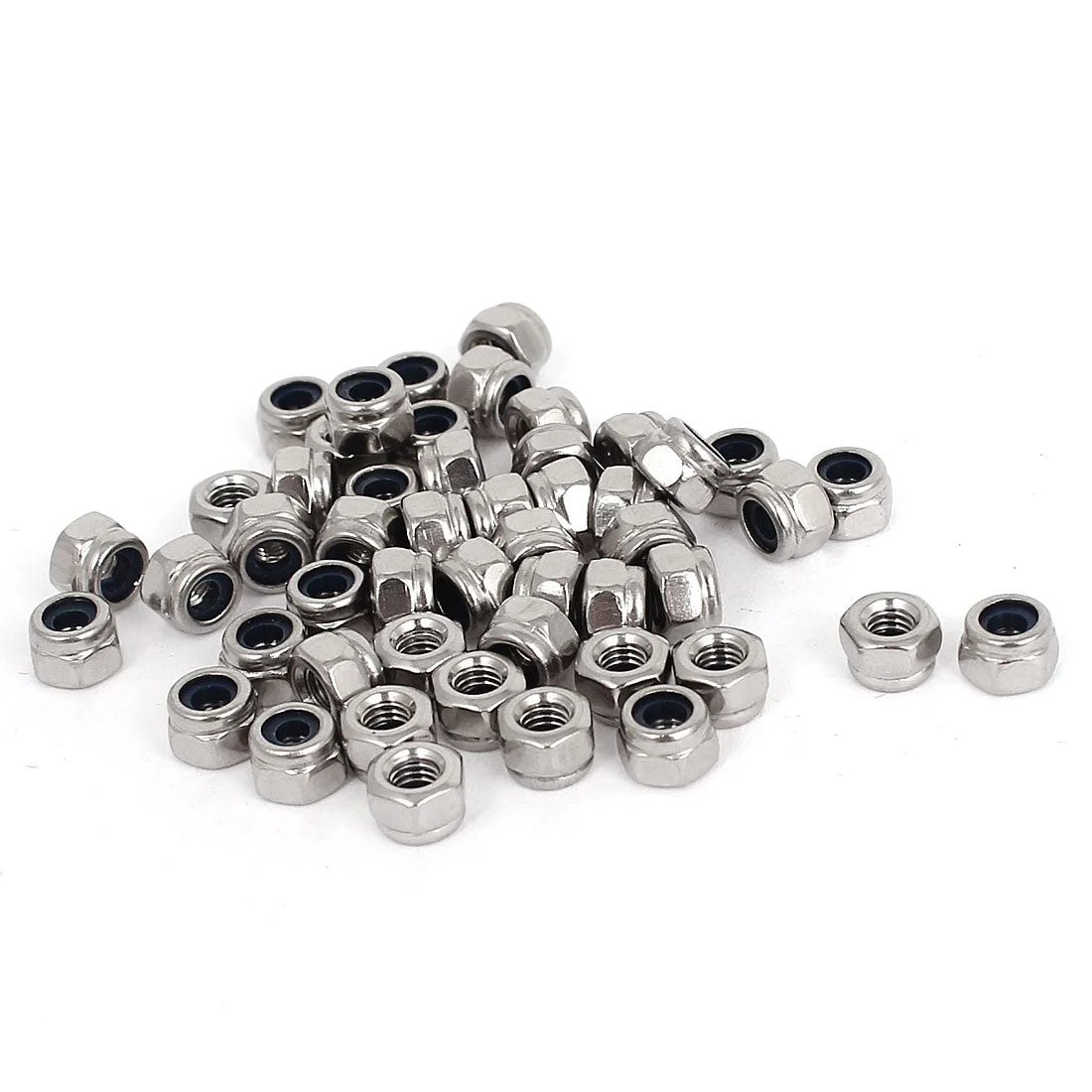 M3 x 0.5mm 304 Stainless Steel Nylock Nylon Insert Hex Lock Nuts 50pcs