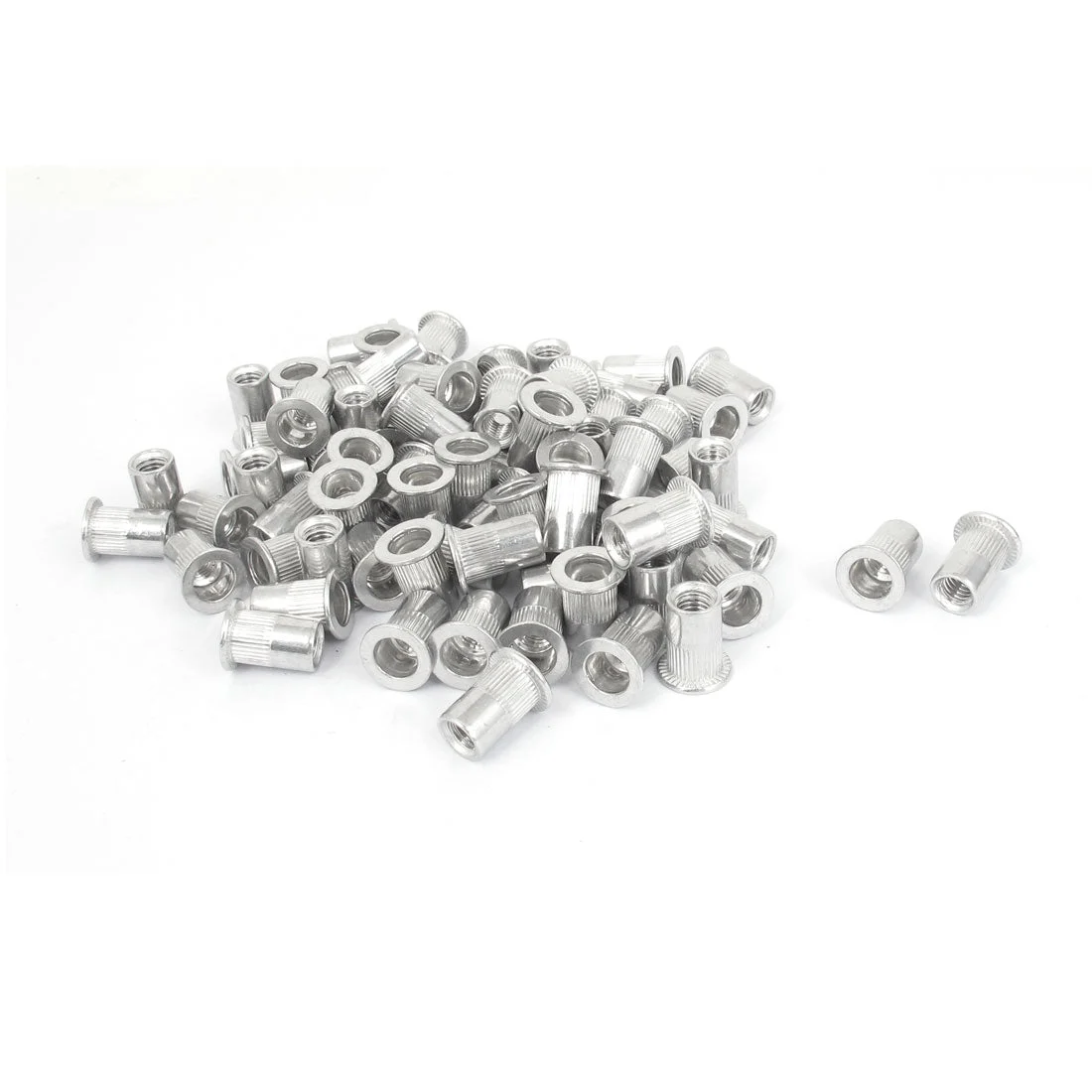 M6x15mm Aluminum Flat Head Ribbed Body Rivet Nuts Insert Nutserts 100pcs