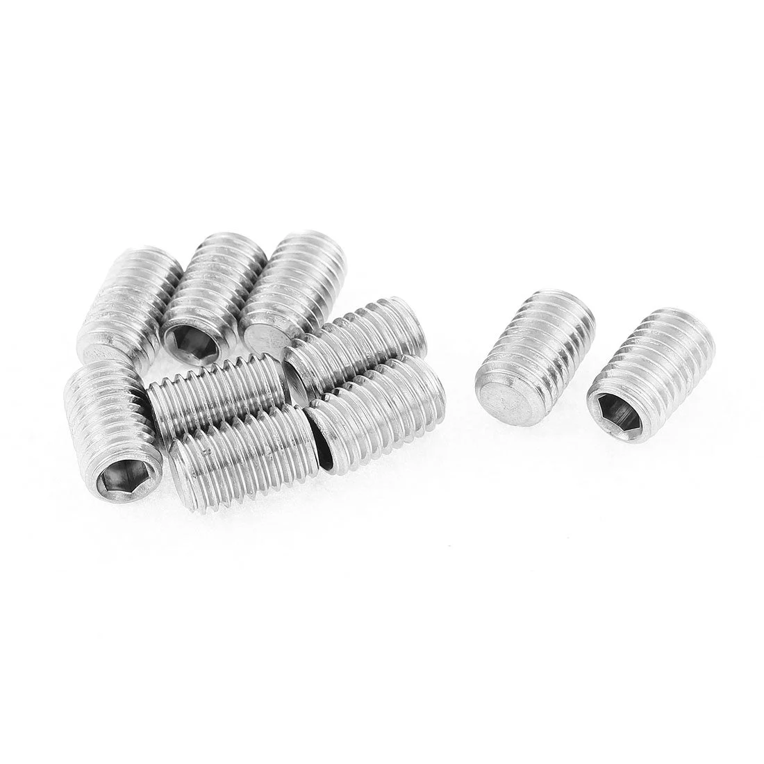 Uxcell M10x16mm 1.5mm Pitch Stainless Steel Hex Socket Set Flat Point Grub Screws 10pcs