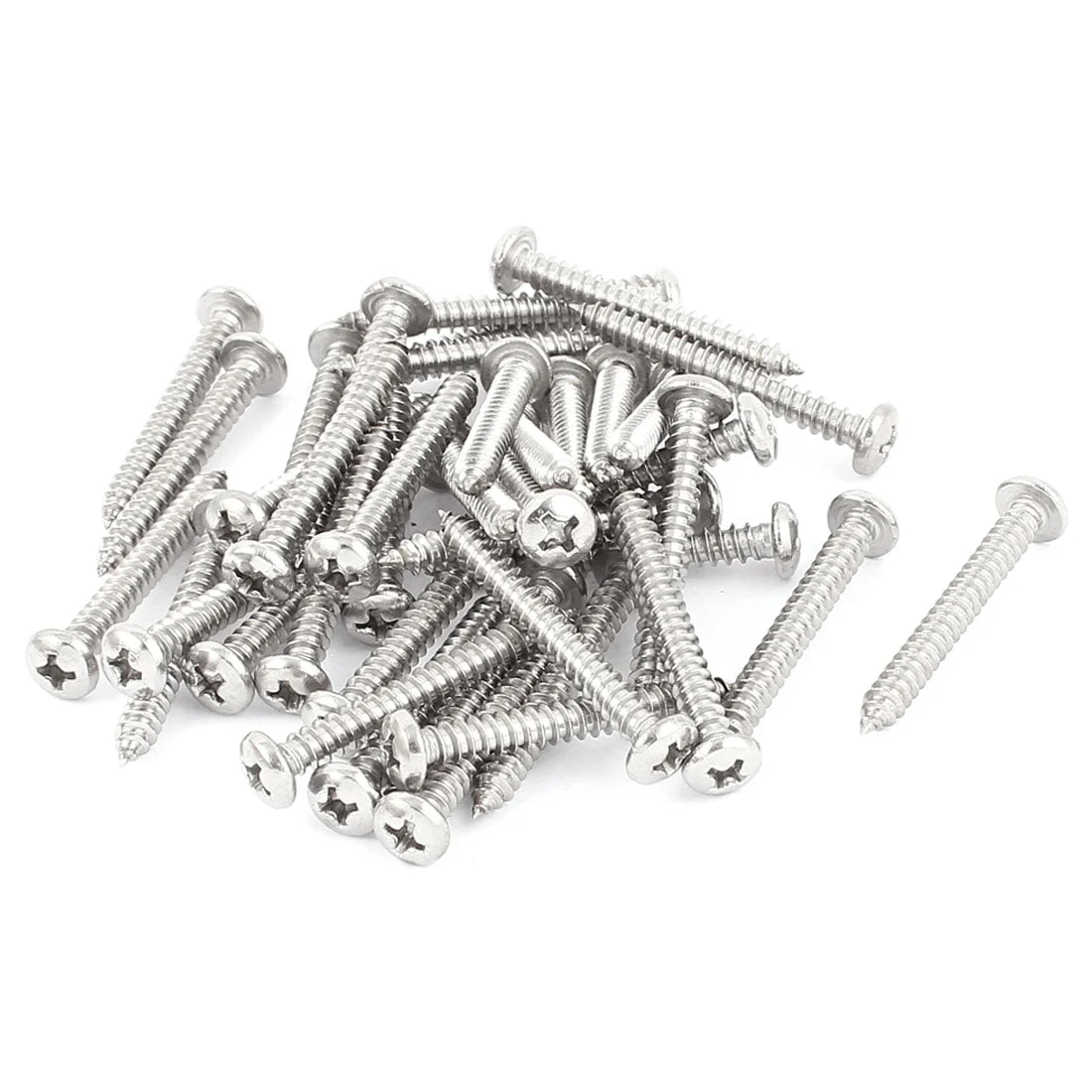 4.2mm x 35mm Phillips Cross Drive Pan Head Self Tapping Screw Fasteners Silver Tone 40 Pcs