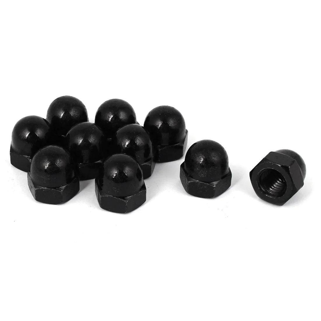 M12 Thread Dia Dome Head Carbide Steel Cap Acorn Hex Nuts Black 10pcs