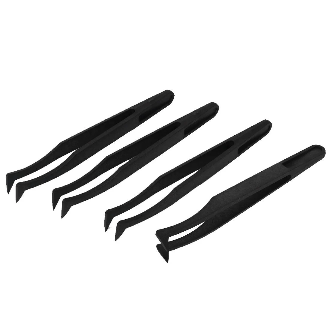 Uxcell 4 Pcs Plastic Curved Tip Anti Static Tweezers Nipper Black 12cm Length