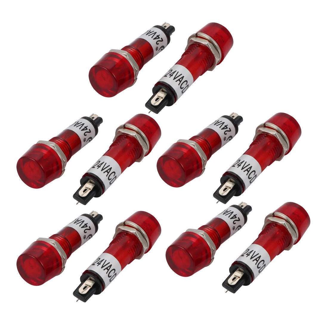 10 Pcs AC/DC 24V 2 Terminals Red Light Signal Threaded Indicator Lamp