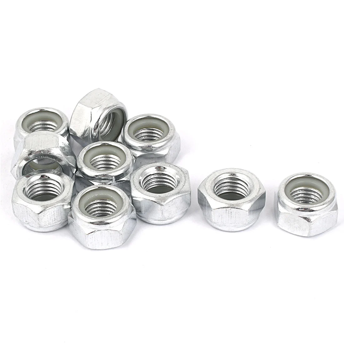 M12x1.5mm Hex Lock Nuts Carbon Steel Nylon Insert Self-Lock Nuts, 10Pcs Silver
