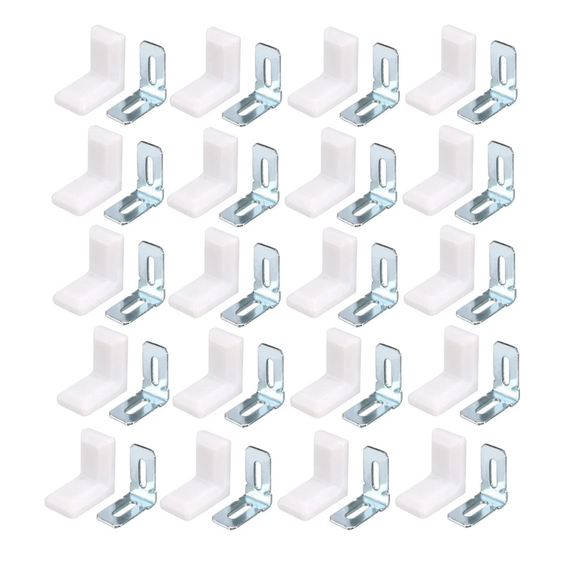 Furniture Shelf 90 Degree Angle Brackets Corner Braces Supports White Silver Tone 20 Sets