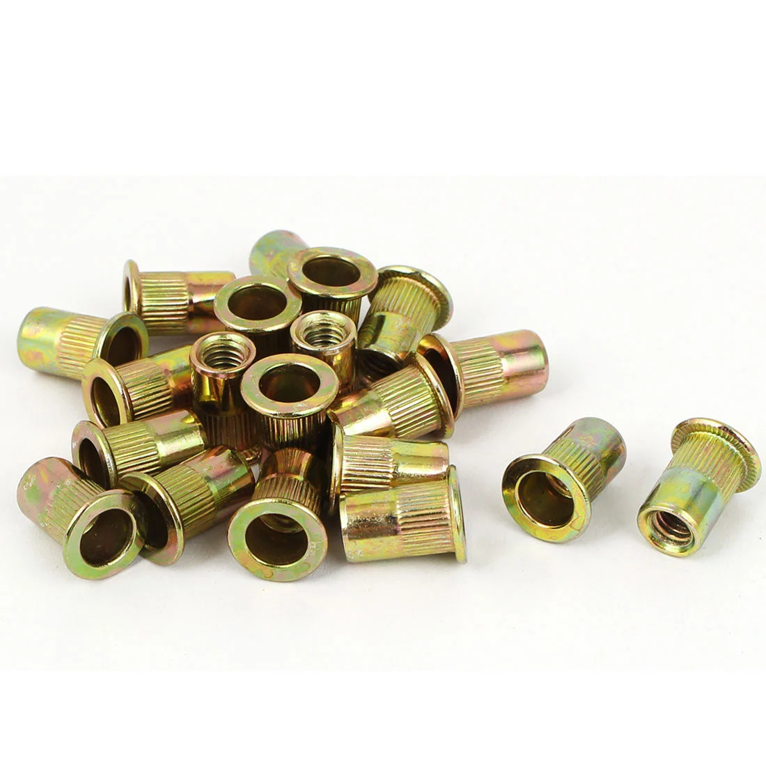 M6x15mm Open End Flat Head Knurled Body Blind Threaded Rivet Nut 20pcs