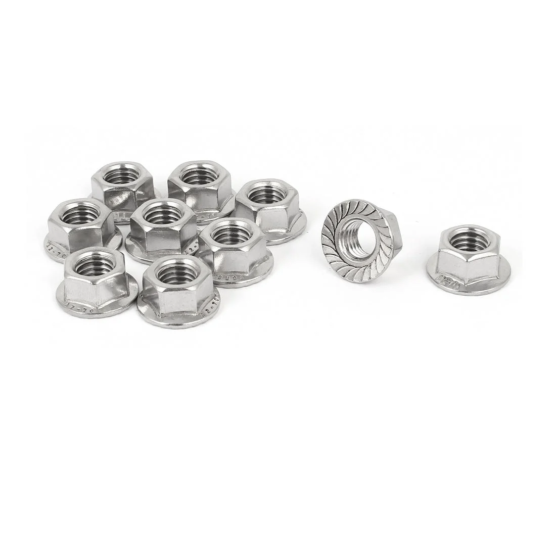 304 Stainless Steel Serrated Hex Flange Nuts Silver Tone M10 10pcs