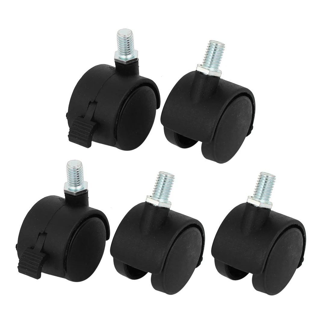 Premium Office Chair 10mm Screw Stem 1.5 Inch Dia Twin Wheel Caster 5 Pcs