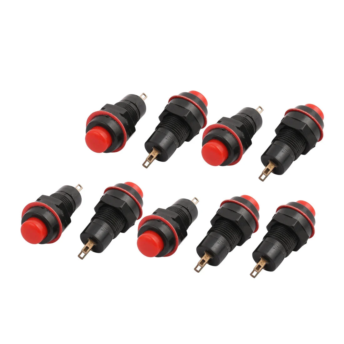 9Pcs 10mm Mini Waterproof Pushbutton Switch Momentary Type Red Plastic Head