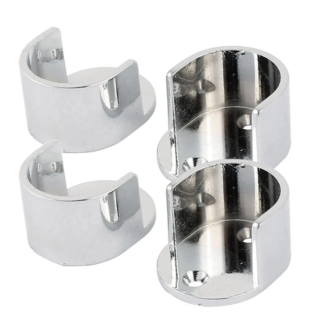 Wardrobe Closet Metal Round Rod Flange Holder Bracket 25mm Dia Silver Tone 4pcs