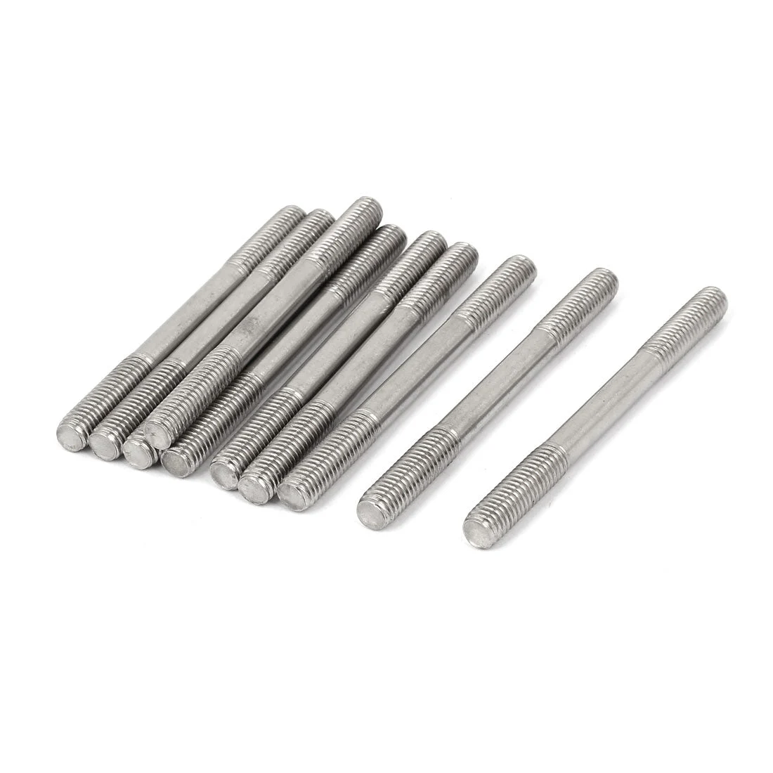 M8 x 90mm Tight Adjustable Push Rod Double End Thread Stud Silver Tone 10pcs