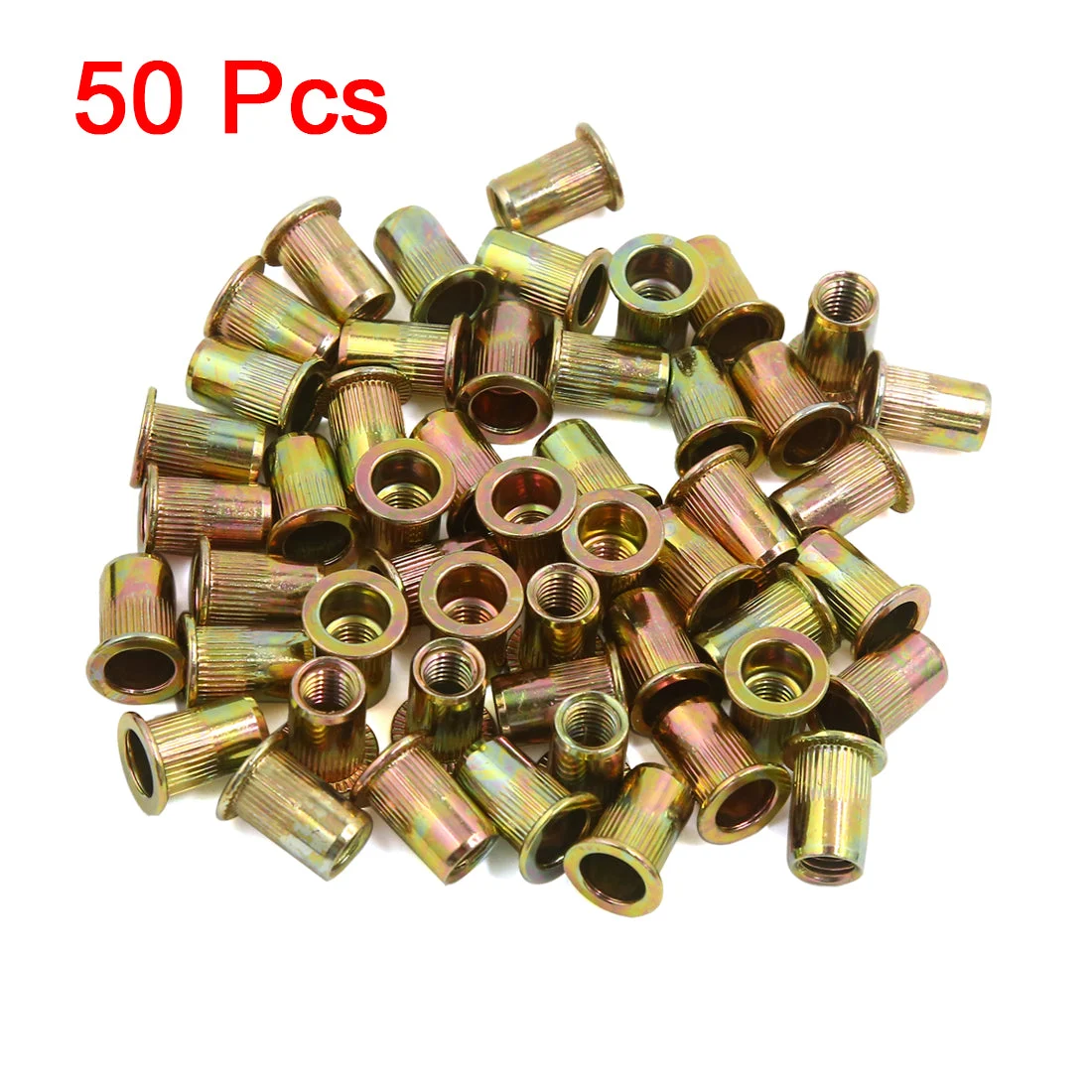 50pcs M8 Car Bronze Tone Carbon Steel Thread Flat Head Rivet Nut Insert Nutserts