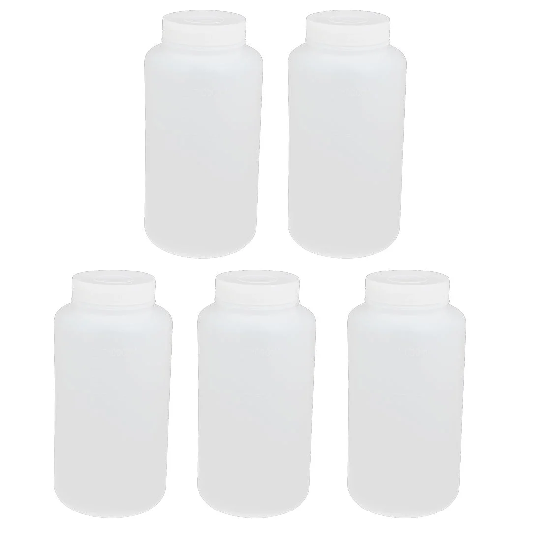 5pcs 1000ml PE Plastic Wide Mouth Sealed Liquid Storage Bottle Container White