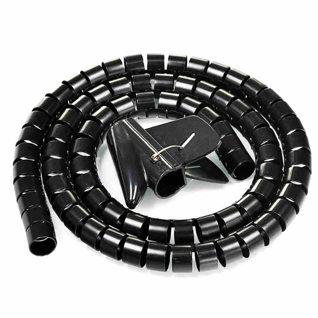 15mm Flexible Spiral Tube Cable Wire Wrap Computer Manage Cord Black 1.5M w Clip