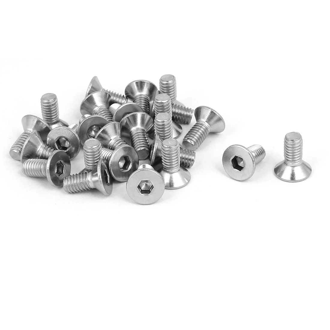 M6x14mm 304 Stainless Steel Flat Head Hex Socket Screws Fastener DIN7991 25pcs