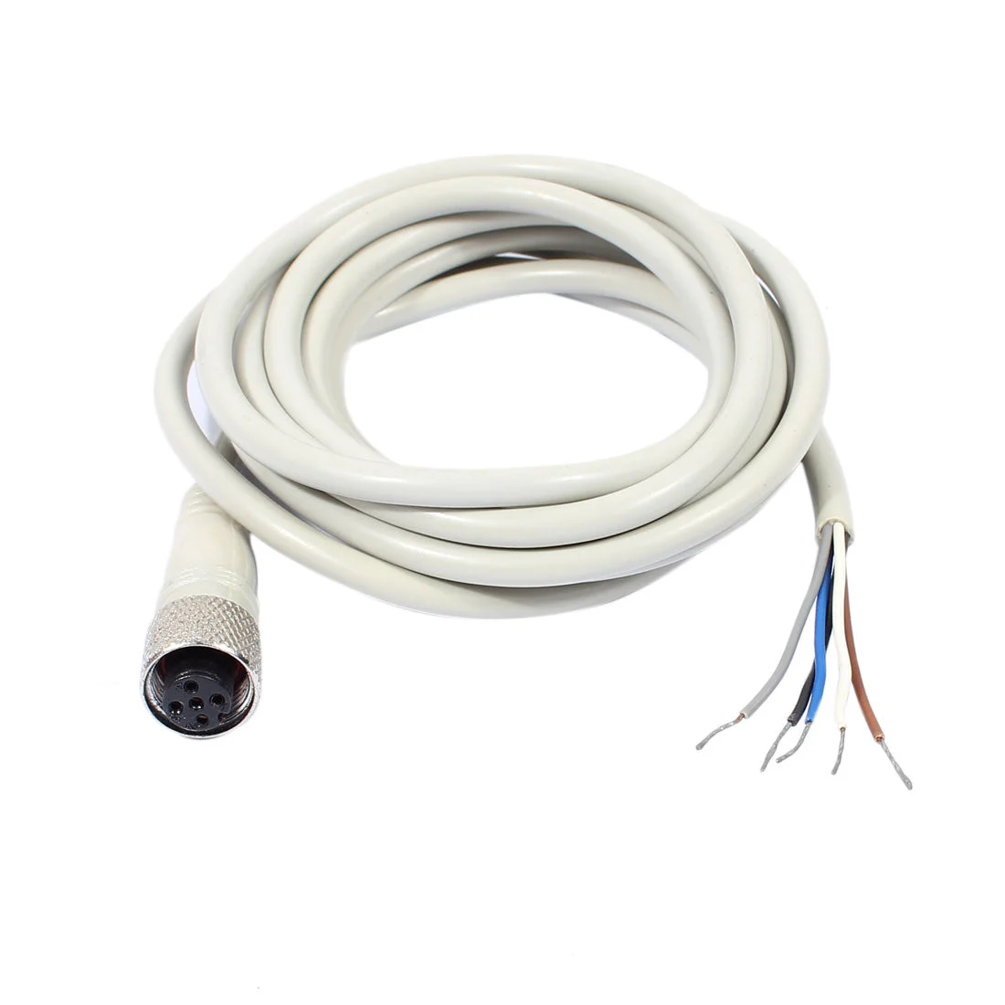 M12 2m Female Straight Head 5 Pin Connector Aviation Socket Electrical Cable White
